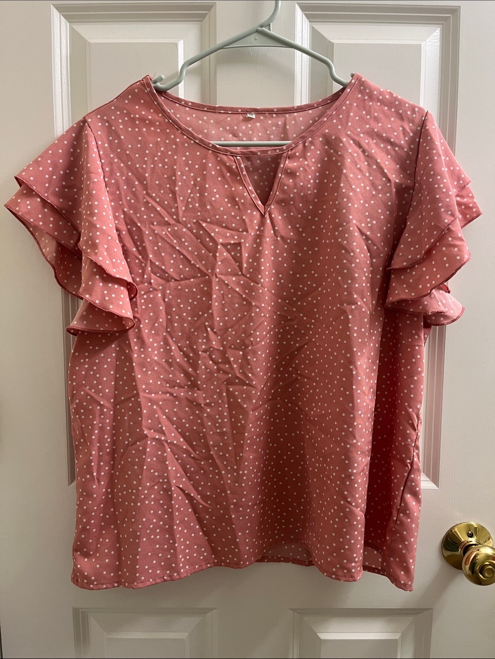 Shein Flutter Sleeve Polka Dot Blouse